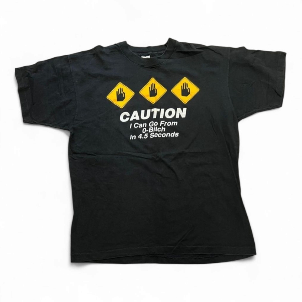 90s Vintage Caution Funny Snarky Black Tee Large 60 Seconds Single Stitch Shirt